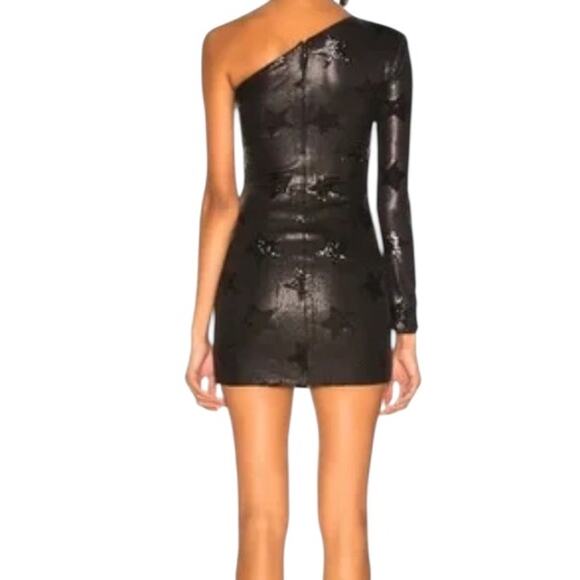 RtA Edie Black One Shoulder Sequin Mini Dress Size 4 Luxury Cocktail Party - Picture 4 of 16